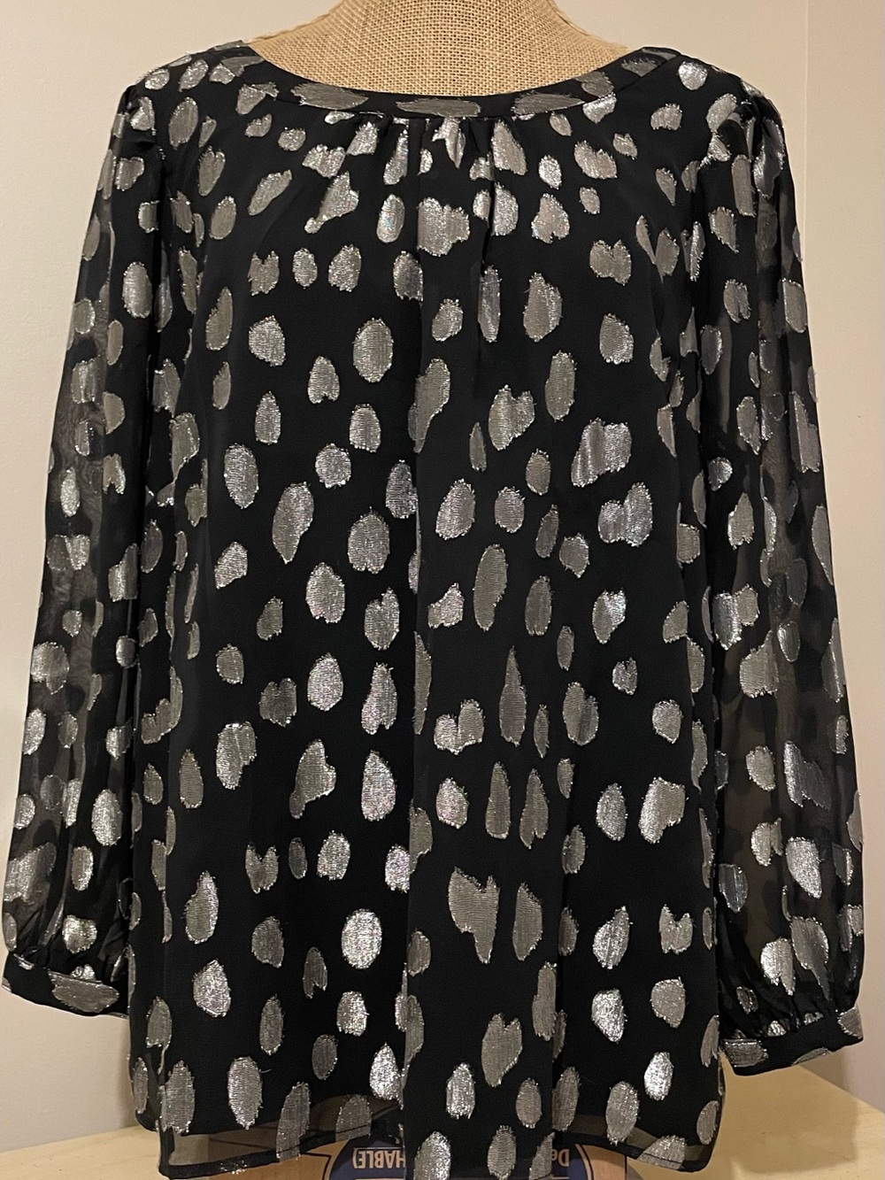 Talbots Black and Metallic Silver 1X Petite Top
